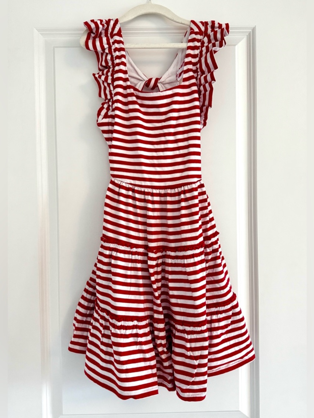 Polo Ralph Lauren Girl's Striped Open Back, Ruffle Sleeve Dress, Size M 8-10